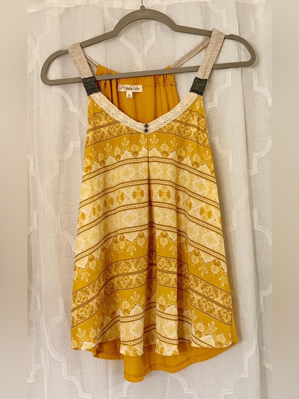 Rewind Mustard Boho Lace Strap Swing Tank Top Medium